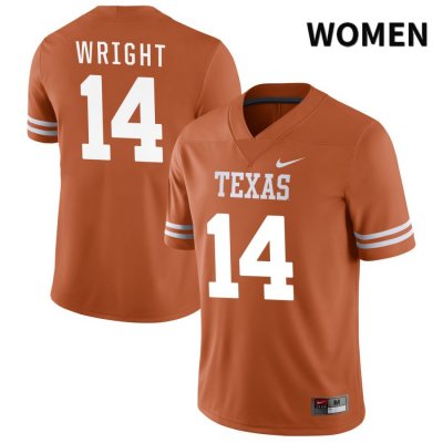 Texas Longhorns Women's #14 Charles Wright Authentic Orange NIL 2022 College Football Jersey UTS54P7P